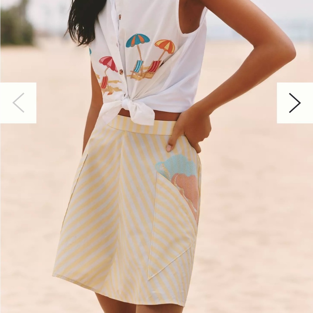 NWT Anthropologie yellow striped embroidered ice cream cone skirt